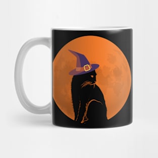 Black Witch Cat and Full Moon Mug